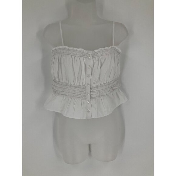 Madewell White Smocked Button-Down Peplum Top Small 100% Cotton Tank READ - Picture 10 of 15